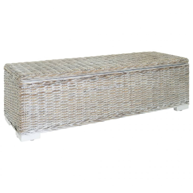 Skrzynia, biała, 110 cm, naturalny rattan kubu i drewno mahoniowe