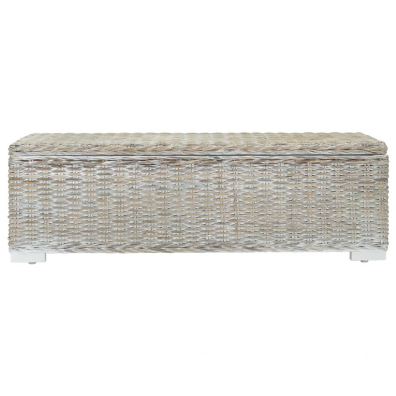 Skrzynia, biała, 110 cm, naturalny rattan kubu i drewno mahoniowe