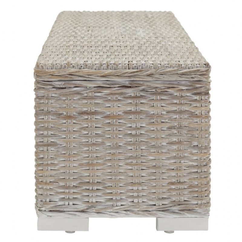 Skrzynia, biała, 110 cm, naturalny rattan kubu i drewno mahoniowe