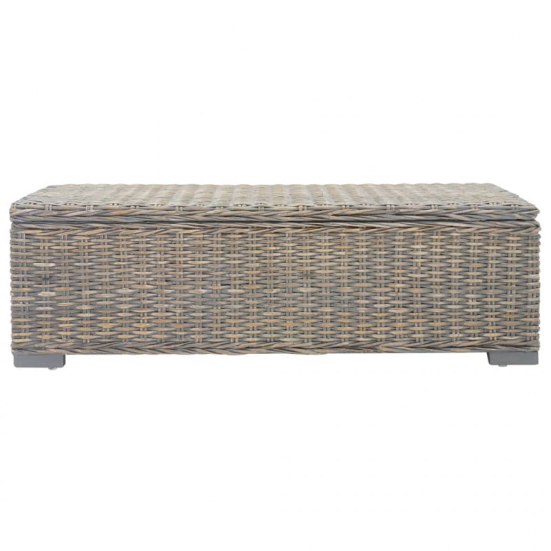 Skrzynia, szara, 110 cm, naturalny rattan kubu i drewno mahoniowe