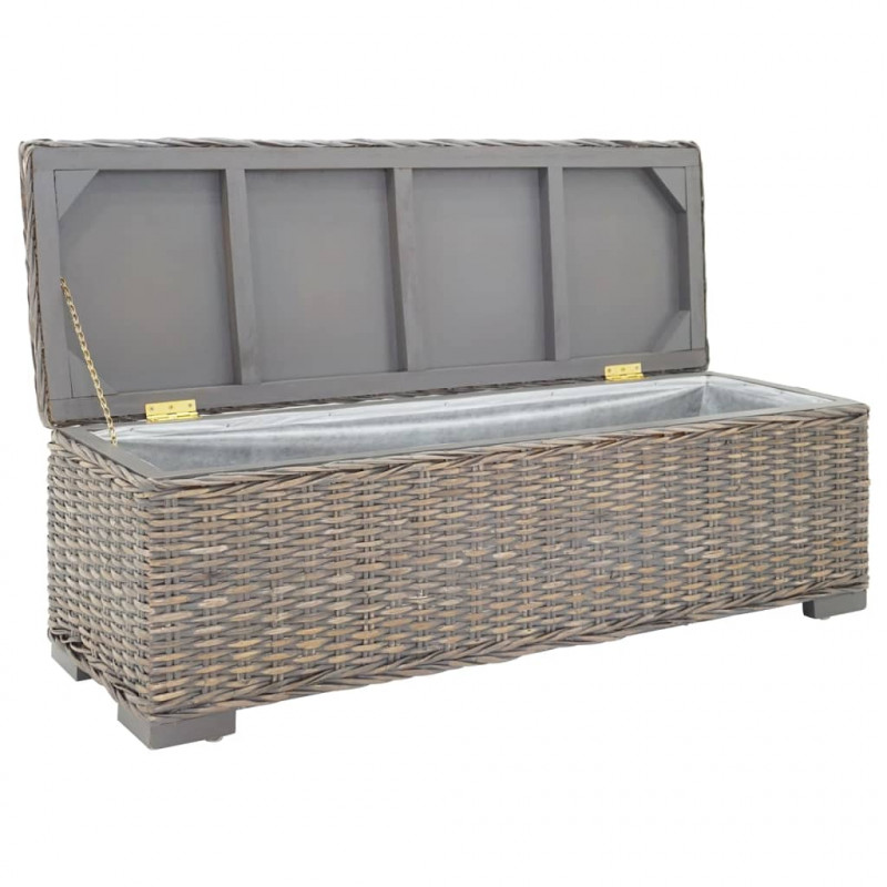 Skrzynia, szara, 110 cm, naturalny rattan kubu i drewno mahoniowe