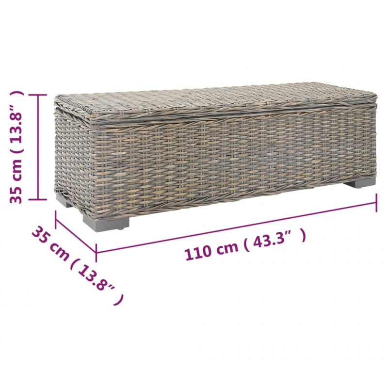 Skrzynia, szara, 110 cm, naturalny rattan kubu i drewno mahoniowe