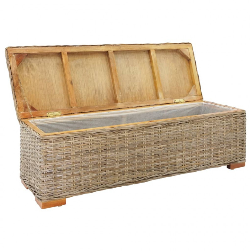 Skrzynia, 110 cm, naturalny rattan kubu i lite drewno mahoniowe