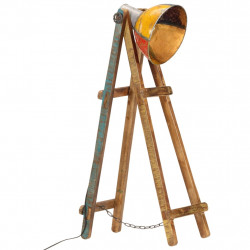 Lampa podłogowa, kolorowa, E27, lite drewno mango