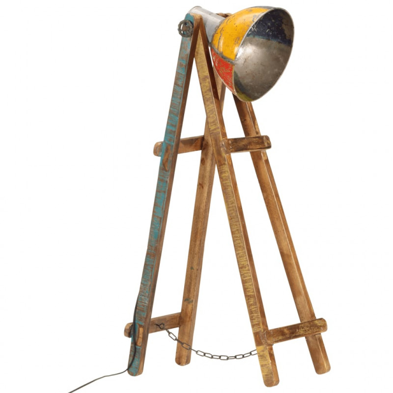 Lampa podłogowa, kolorowa, E27, lite drewno mango