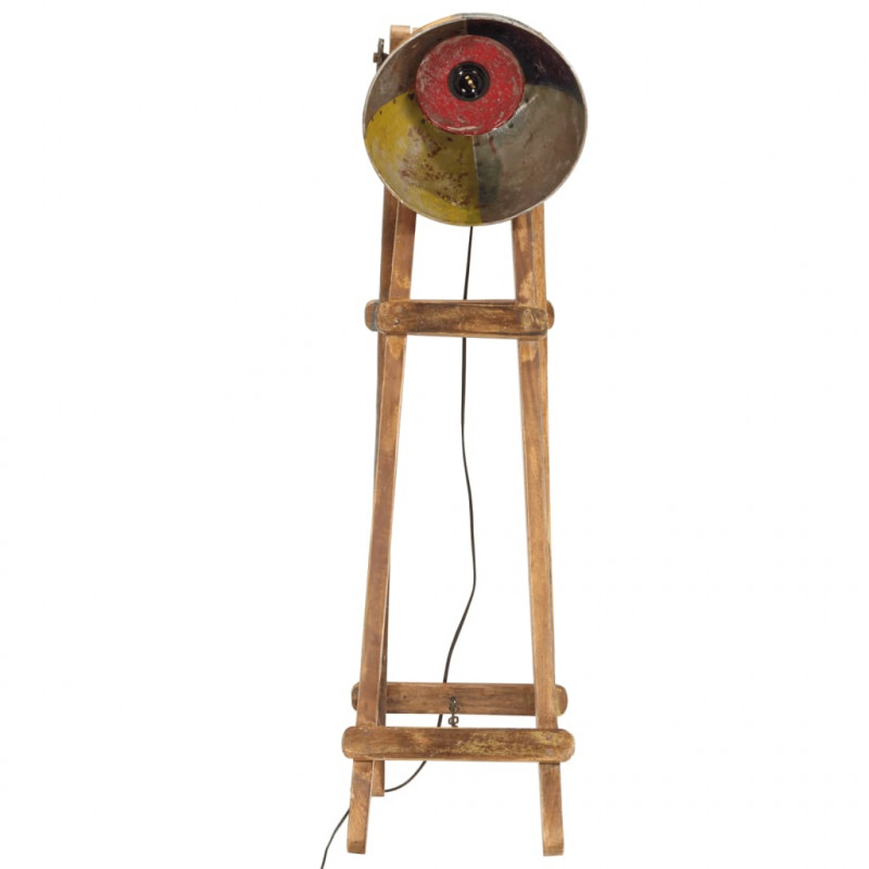 Lampa podłogowa, kolorowa, E27, lite drewno mango