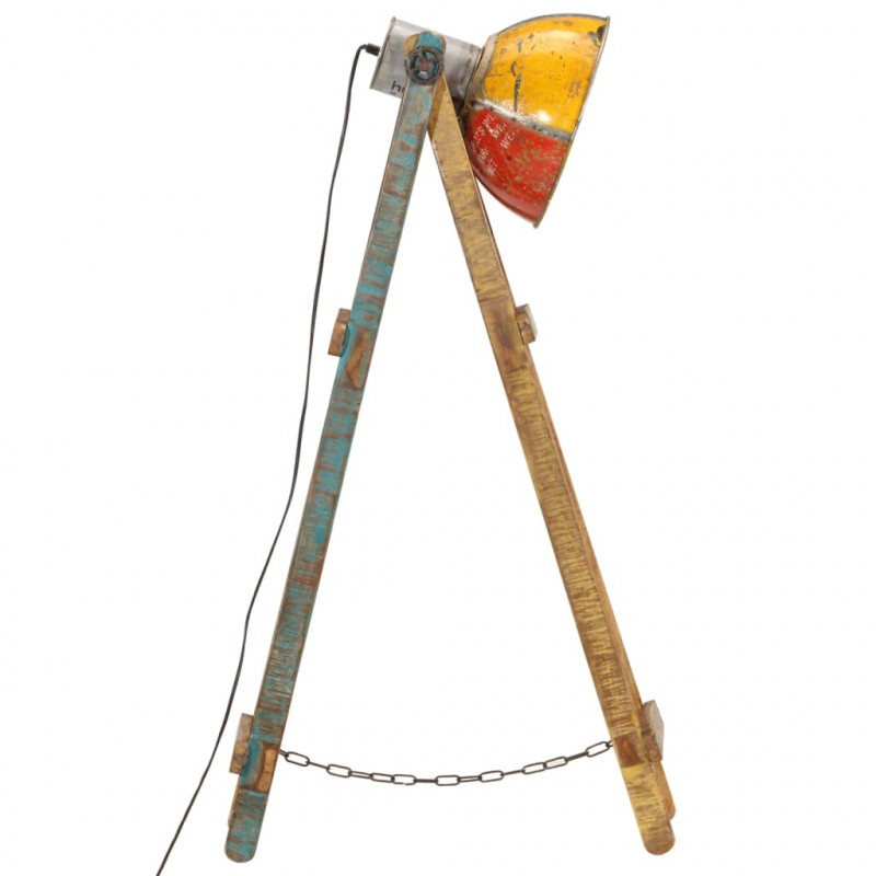Lampa podłogowa, kolorowa, E27, lite drewno mango