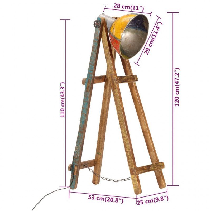 Lampa podłogowa, kolorowa, E27, lite drewno mango