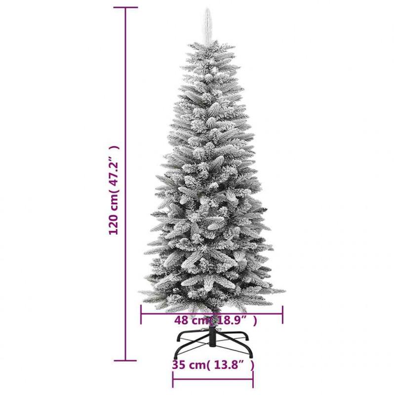 Sztuczna, smukła choinka pokryta śniegiem, 120 cm, PVC i PE