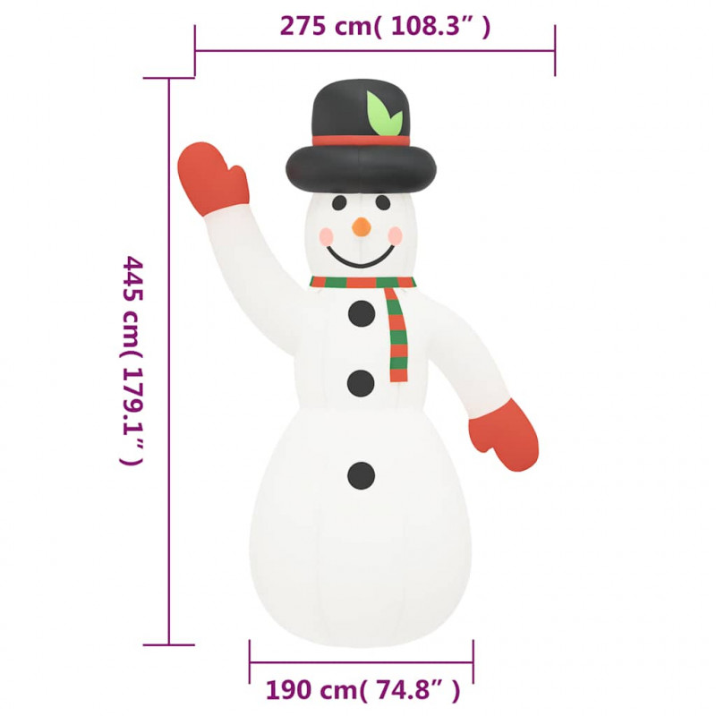 Nadmuchiwany bałwan z oświetleniem LED, 455 cm