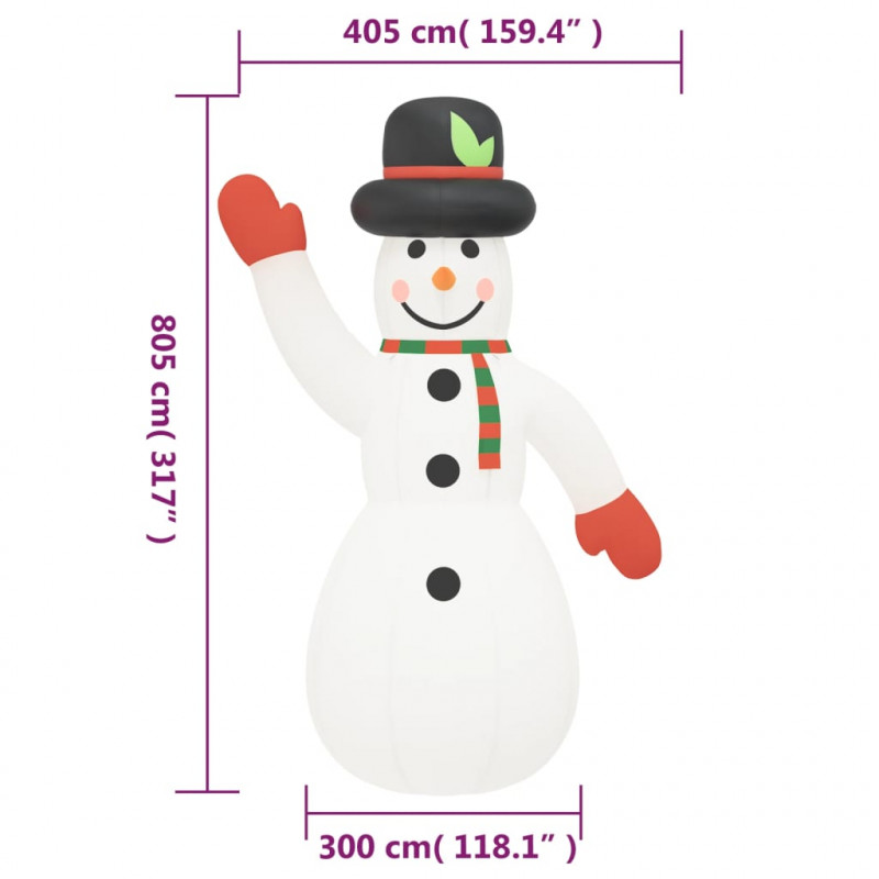 Nadmuchiwany bałwan z oświetleniem LED, 805 cm
