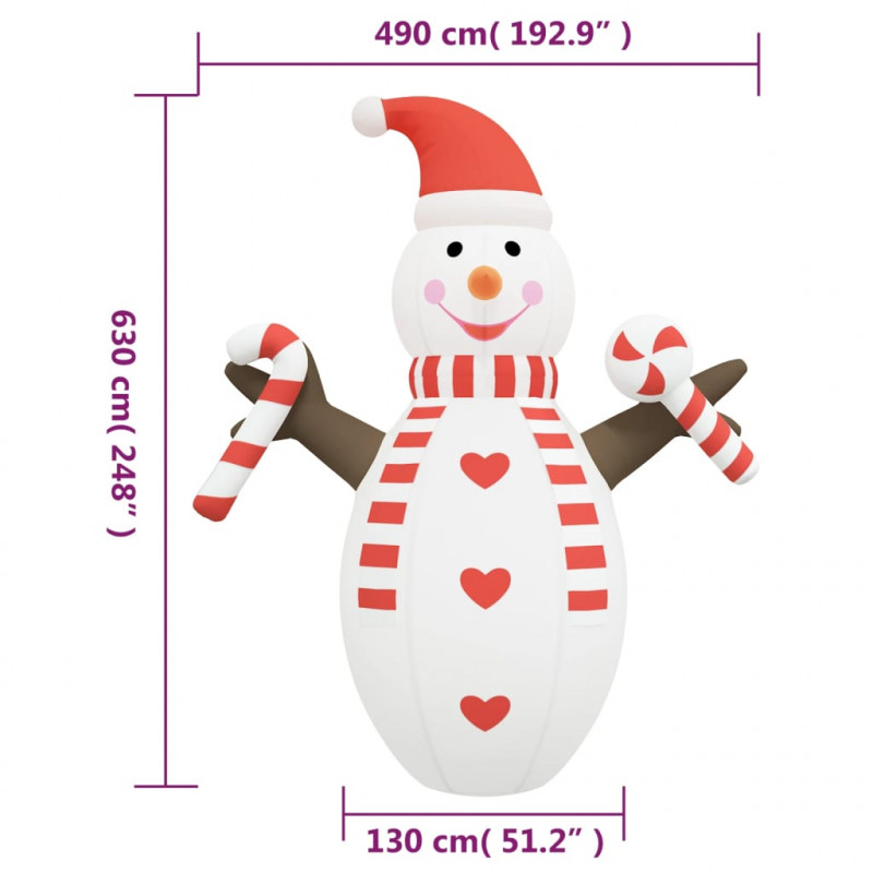 Nadmuchiwany bałwan z oświetleniem LED, 630 cm