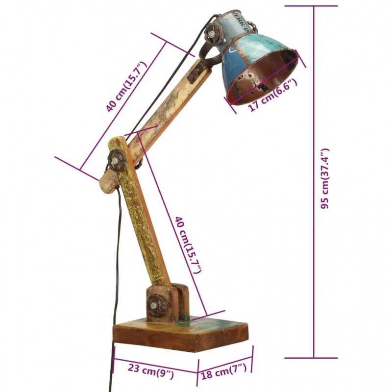 Industrialna lampka biurkowa, kolorowa, okrągła, 23x18x95 cm