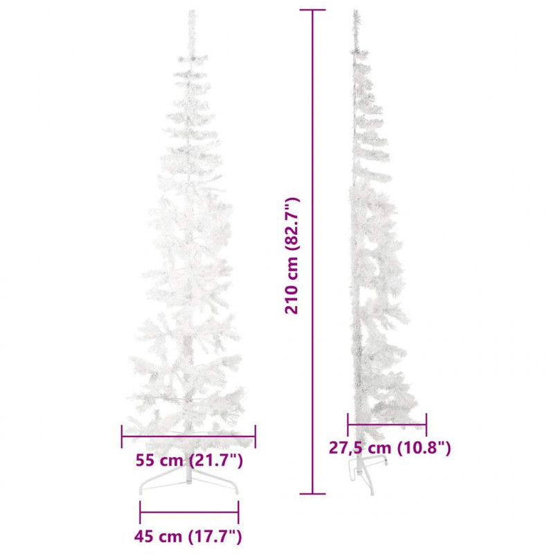 Smukła choinka połówka ze stojakiem, sztuczna, biała, 210 cm