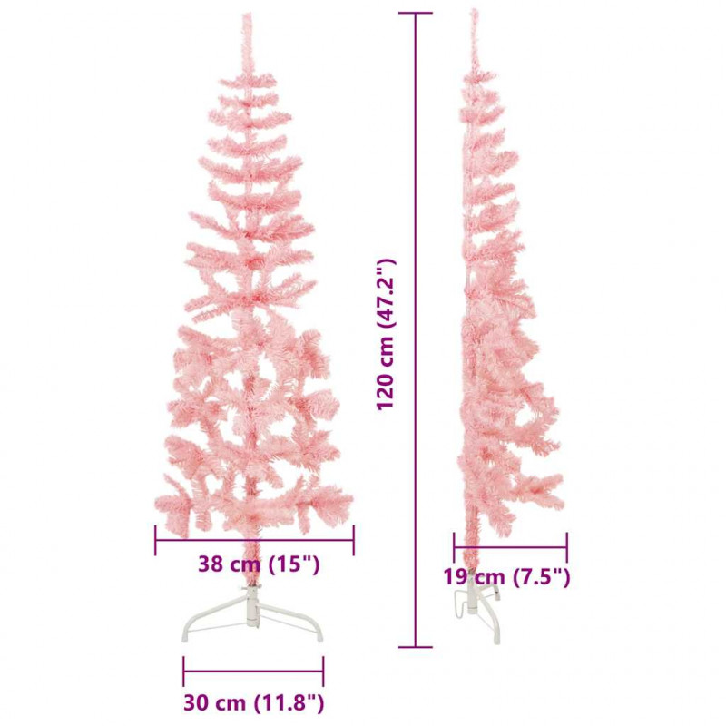 Smukła choinka połówka ze stojakiem, sztuczna, różowa, 120 cm