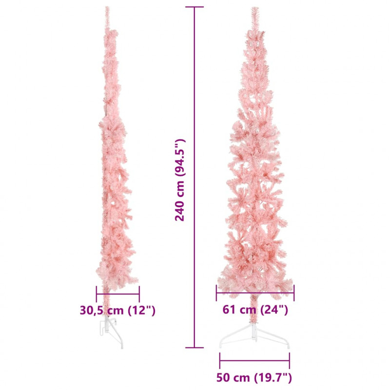 Smukła choinka połówka ze stojakiem, sztuczna, różowa, 240 cm