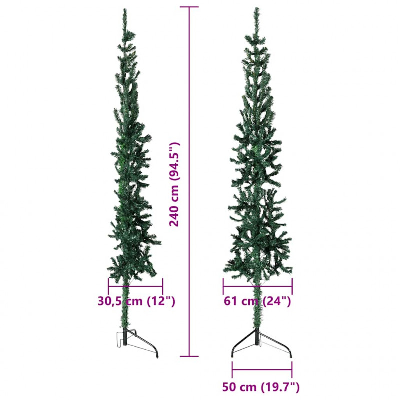 Smukła choinka połówka ze stojakiem, sztuczna, zielona, 240 cm