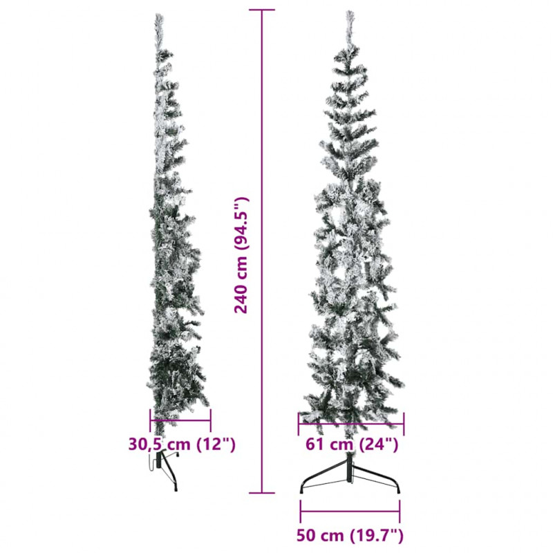 Smukła choinka połówka, sztuczna, ośnieżona, 240 cm