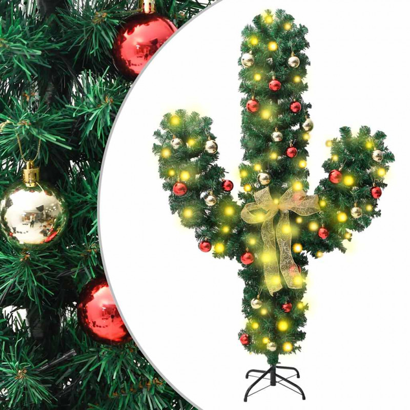 Świąteczny kaktus ze stojakiem i LED, zielony, 210 cm, PVC