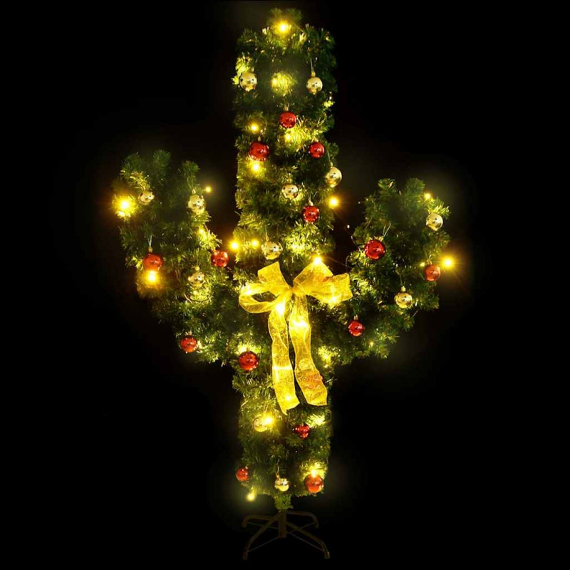 Świąteczny kaktus ze stojakiem i LED, zielony, 210 cm, PVC