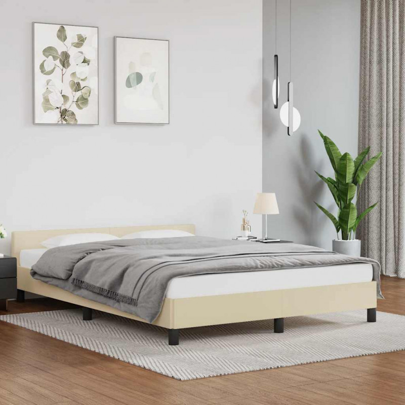 Rama łóżka z zagłówkiem bez materaca, kremowa, 140x200 cm