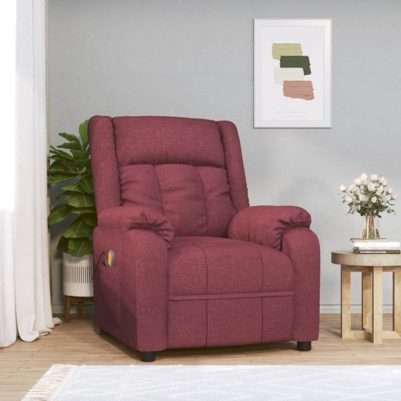 Fotel z masażem, winna czerwień, tkanina