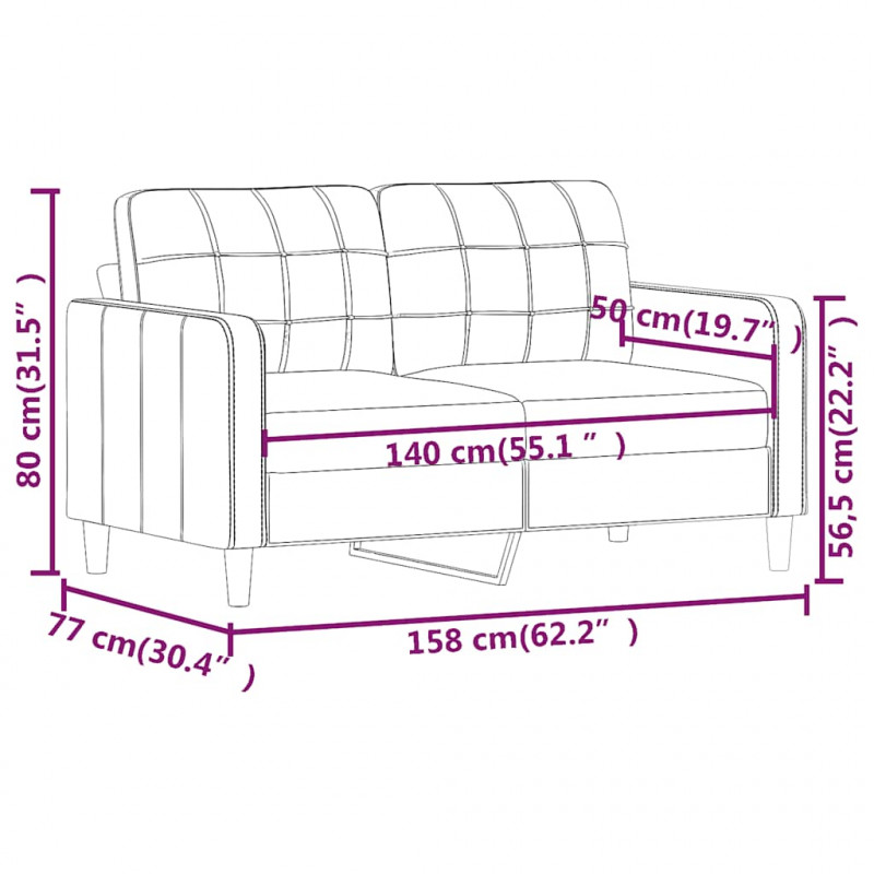 2-osobowa sofa, czarna, 140 cm, sztuczna skóra