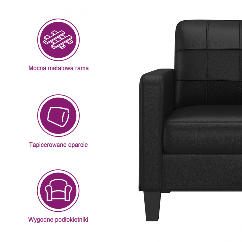 2-osobowa sofa, czarna, 140 cm, sztuczna skóra