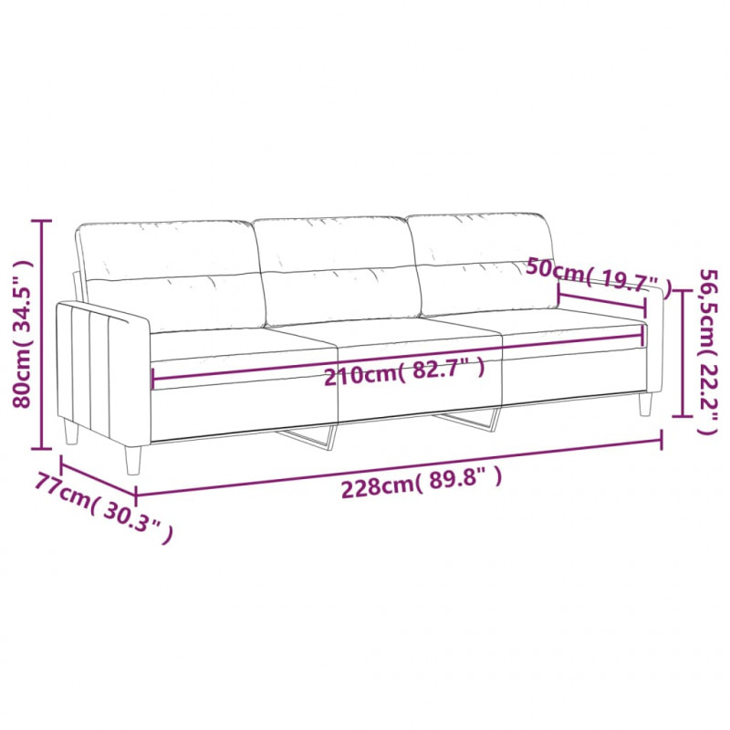 Sofa 3-osobowa, ciemnoszara, 210 cm, tapicerowana tkaniną