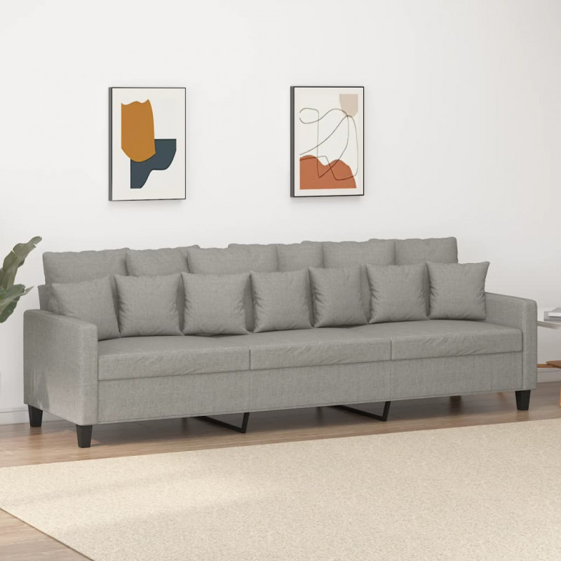 Sofa 3-osobowa, jasnoszara, 210 cm, tapicerowana tkaniną