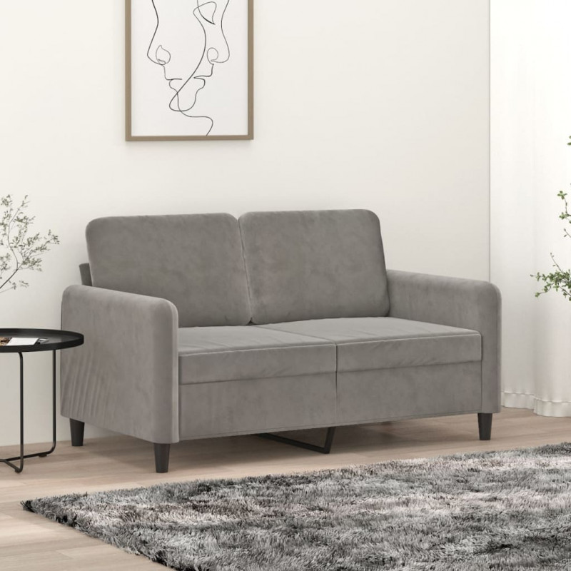 Sofa 2-osobowa, jasnoszara, 120 cm, tapicerowana aksamitem