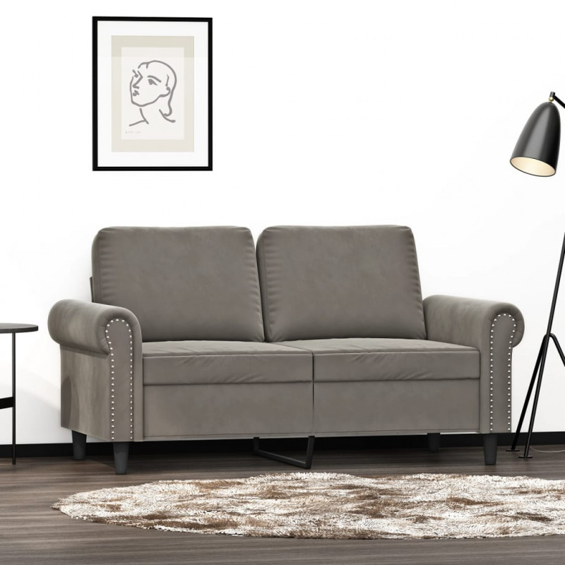 Sofa 2-osobowa, jasnoszara, 120 cm, tapicerowana aksamitem
