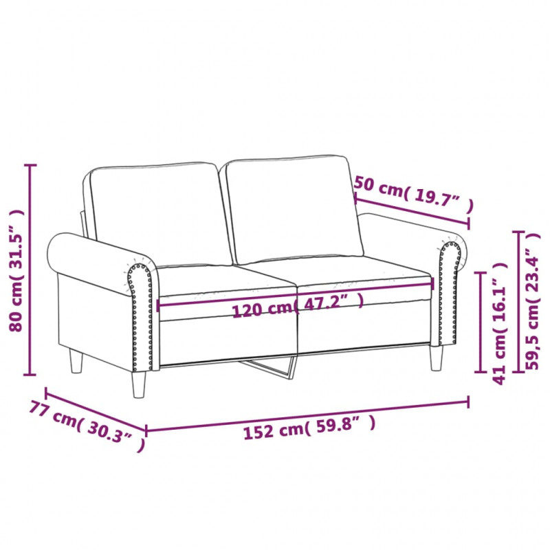 Sofa 2-osobowa, jasnoszara, 120 cm, tapicerowana aksamitem