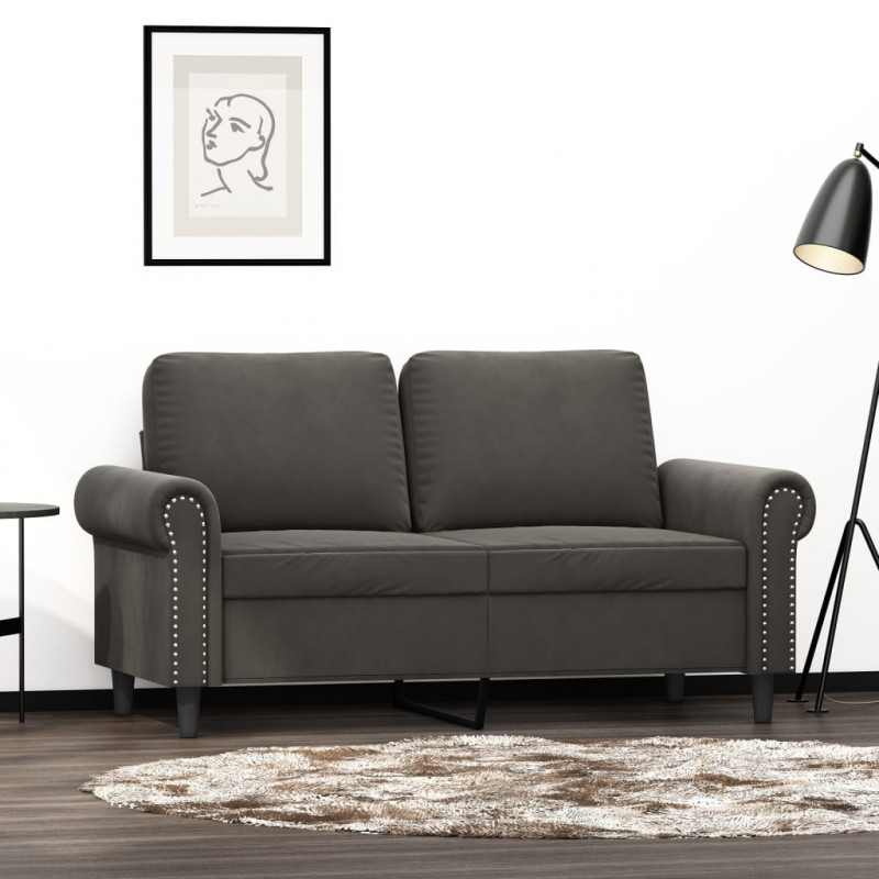 Sofa 2-osobowa, ciemnoszary, 120 cm, tapicerowana aksamitem