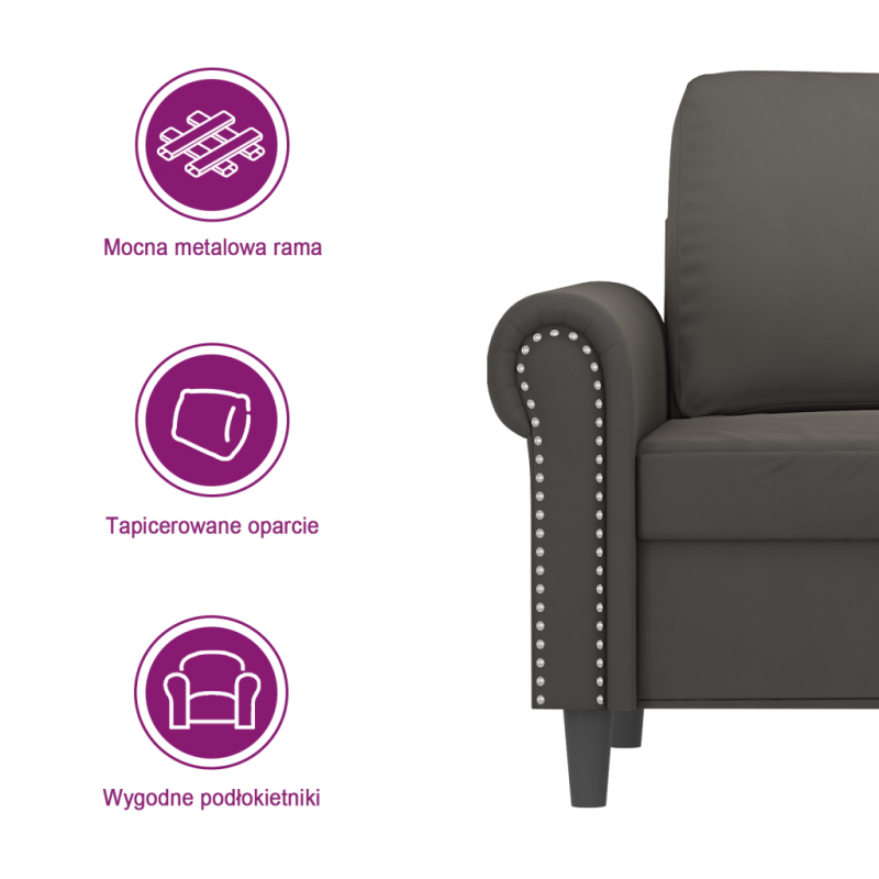 Sofa 2-osobowa, ciemnoszary, 120 cm, tapicerowana aksamitem