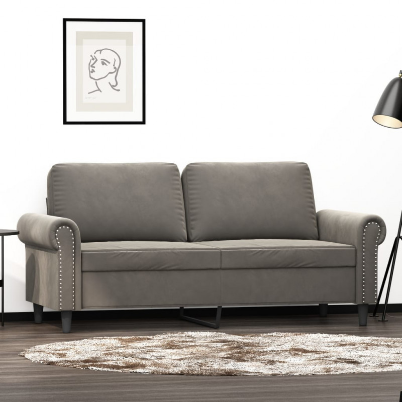 Sofa 2-osobowa, jasnoszara, 140 cm, tapicerowana aksamitem