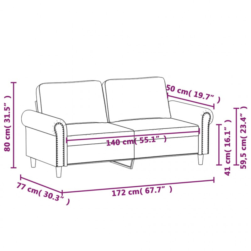 Sofa 2-osobowa, jasnoszara, 140 cm, tapicerowana aksamitem