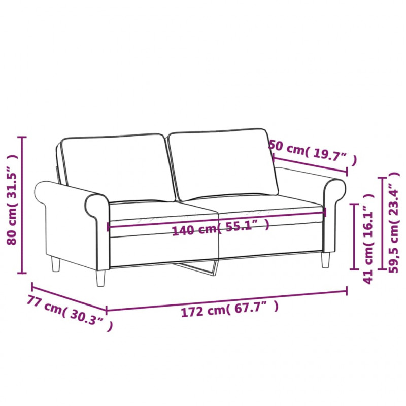 Sofa 2-osobowa, ciemnoszara, 140 cm, tapicerowana tkaniną