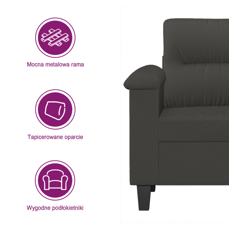 Sofa 2-osobowa, ciemnoszary, 140 cm, tapicerowana mikrofibrą
