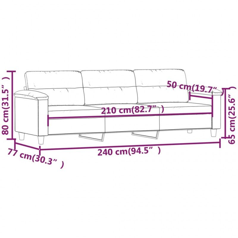 3-osobowa sofa, ciemnoszary, 210 cm, tapicerowana mikrofibrą