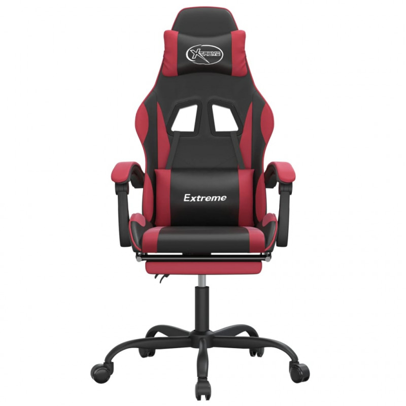 Obrotowy fotel gamingowy z podnóżkiem, czarno-bordowy