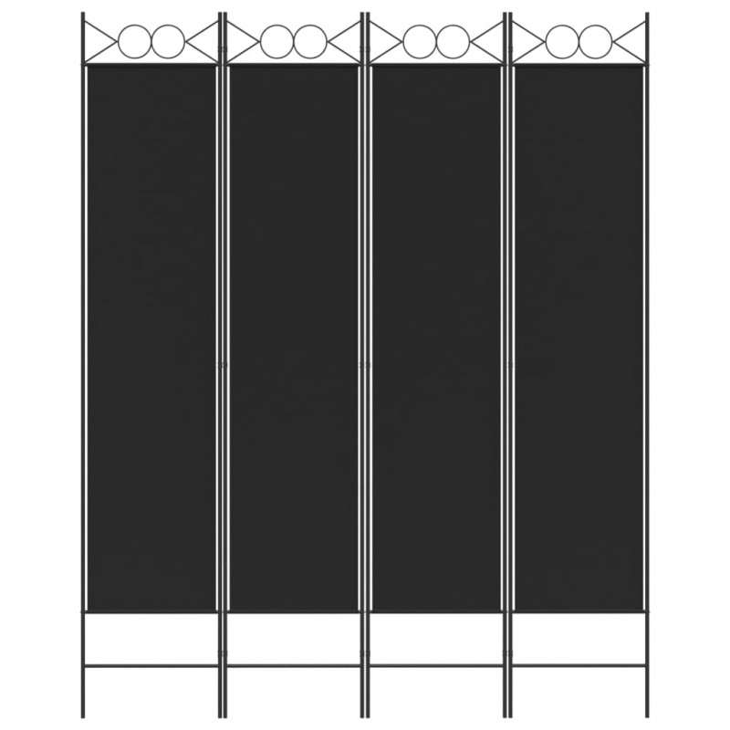 Parawan 4-panelowy, czarny, 160x200 cm, tkanina