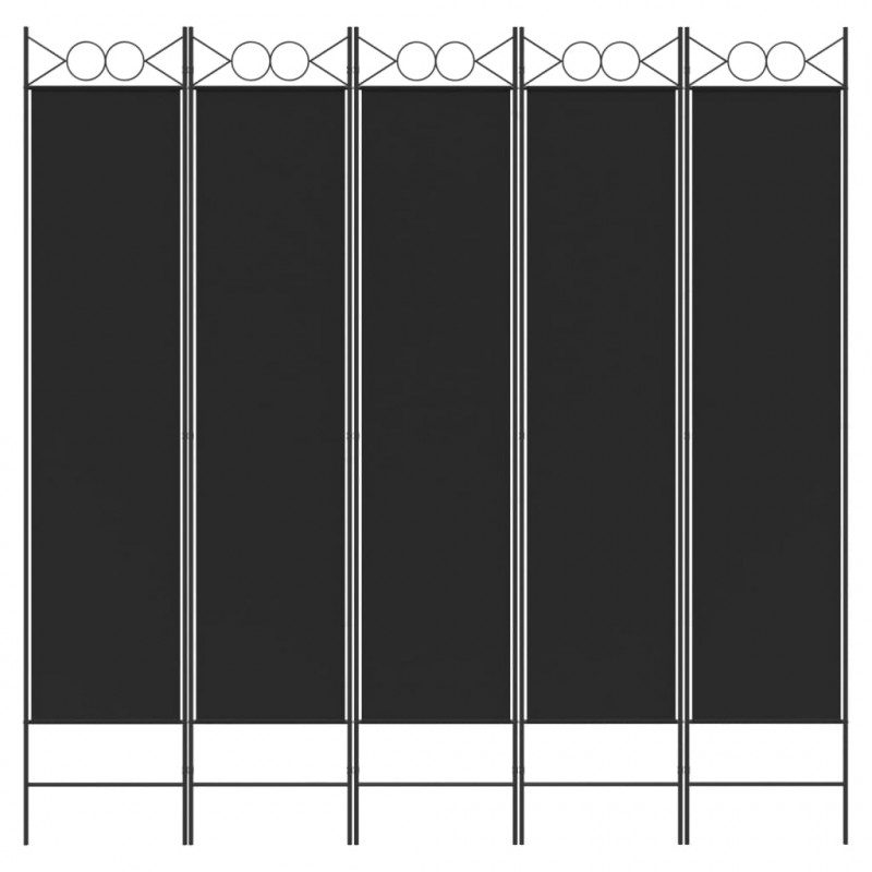 Parawan 5-panelowy, czarny, 200x200 cm, tkanina