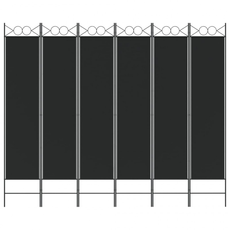 Parawan 6-panelowy, czarny, 240x200 cm, tkanina