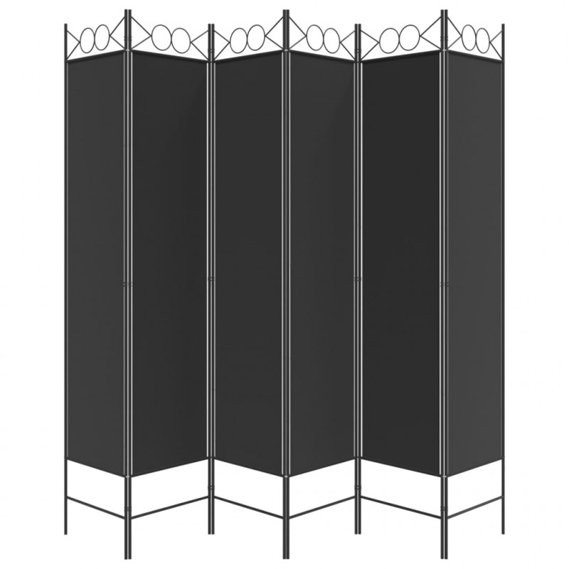 Parawan 6-panelowy, czarny, 240x200 cm, tkanina