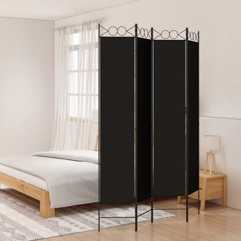 Parawan 4-panelowy, czarny, 160x220 cm, tkanina