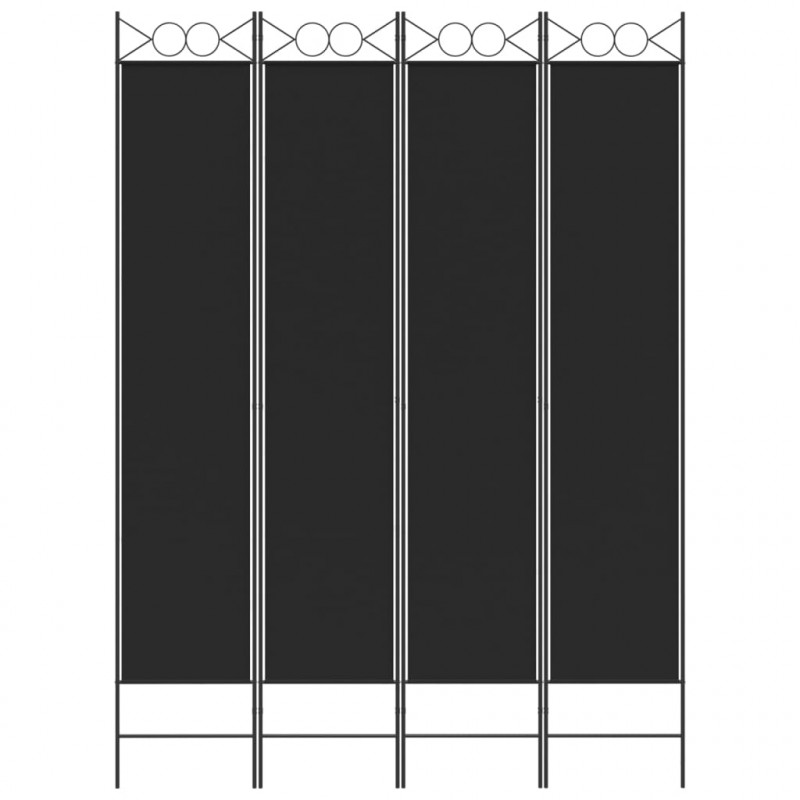 Parawan 4-panelowy, czarny, 160x220 cm, tkanina