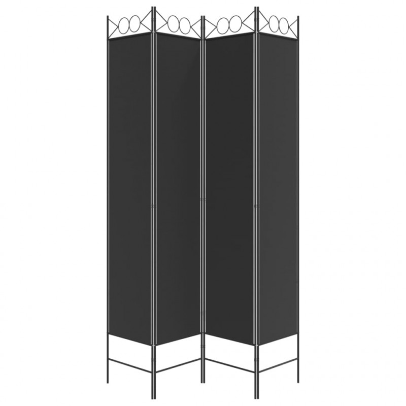 Parawan 4-panelowy, czarny, 160x220 cm, tkanina