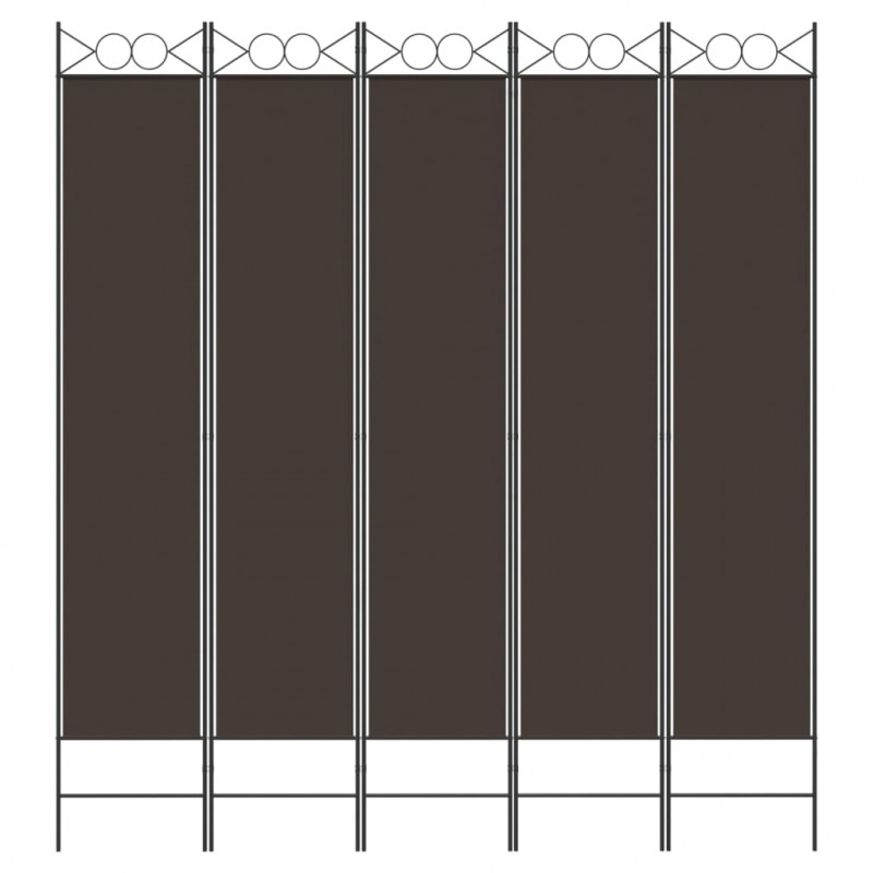Parawan 5-panelowy, brązowy, 200x220 cm, tkanina