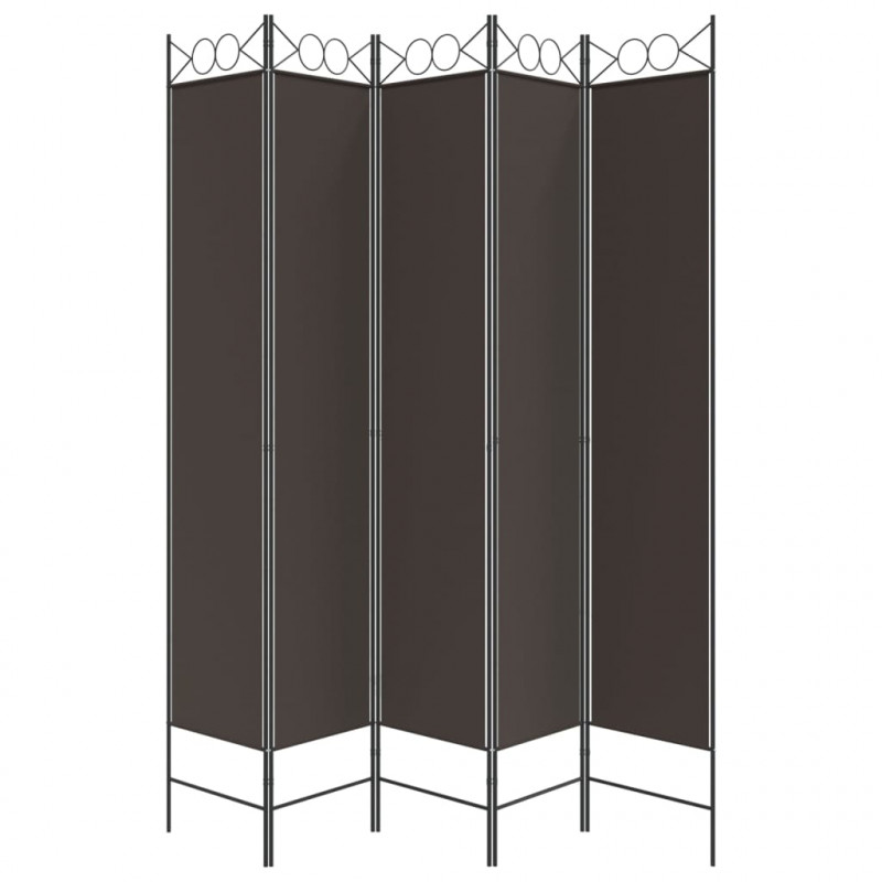 Parawan 5-panelowy, brązowy, 200x220 cm, tkanina